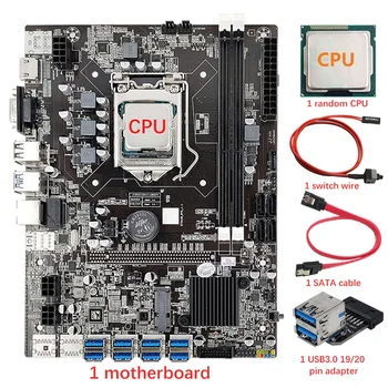 8 GPU B75 дънна Платка за майнинга БТК / ETH + процесор + USB3.0 19/20 Пинов адаптер + Кабел SATA + Кабел превключвател 8 USB3.0 LGA1155 DDR3, SATA3.0