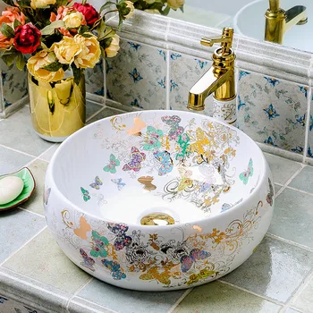 През цялата Керамични Домакински Мивка Европейския Тоалетна Творческа Изкуството Баня домашен модел на пеперуда, керамична Мивка мивка за баня